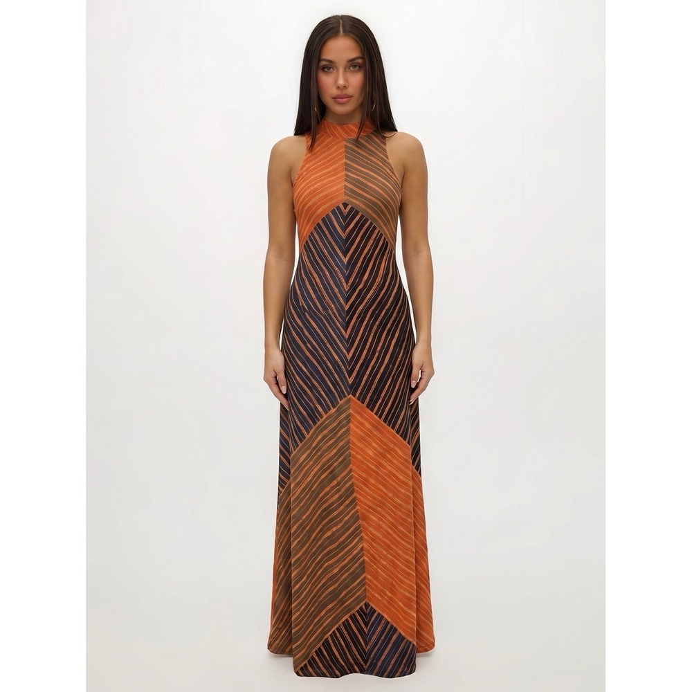FARM Rio For Anthropologie Dress Womens Small Multicolor Stripe Maxi High Neck